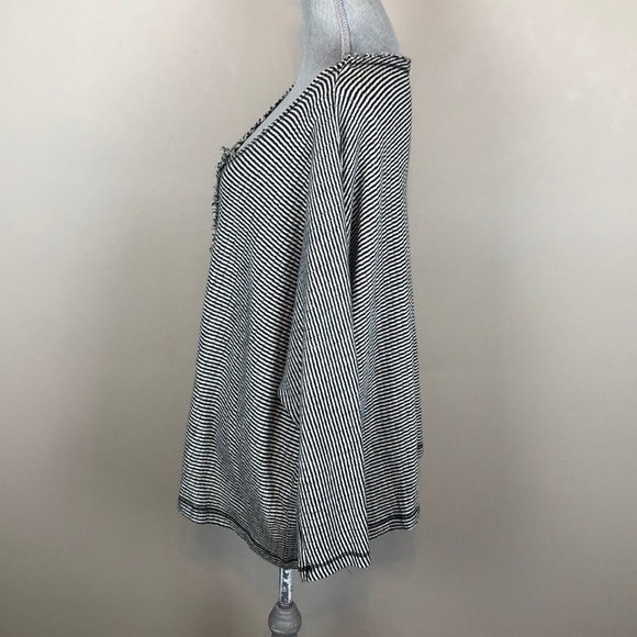 Oddy M/L Black & White Stripe Fringe Front Long Sleeve Sweater Medium/ Large - Picture 5 of 8